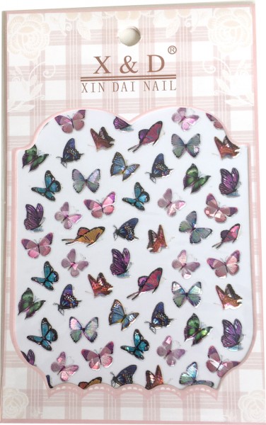 Наклейка для нейл-арта бабочки разноцветные - радужные